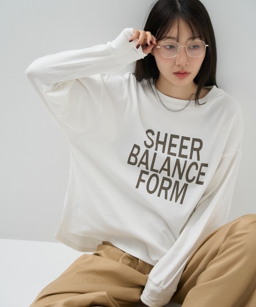 ロゴプリント長袖Tシャツ 綿混ストレッチ
