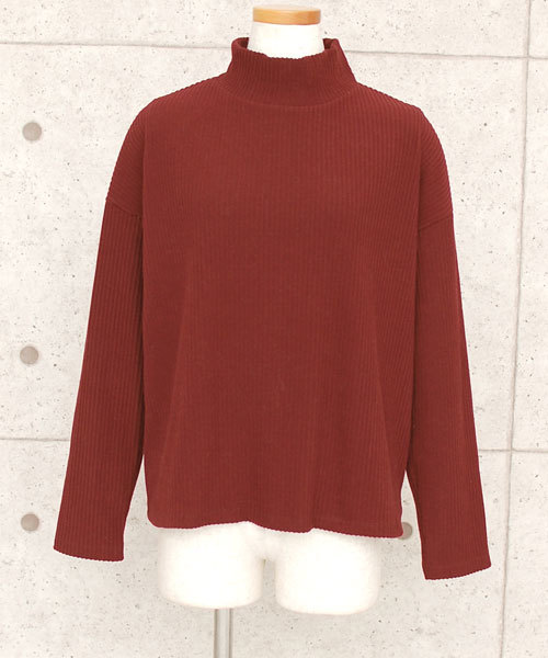 select MOCA（セレクトモカ）の「【カラバリ4色】テレコリブハイネックドロップショルダーボックスシルエット長袖トップス（ニット/セーター・レディース・ボルドー/ブラック/カーキ/グレー・FREE）」の4枚目の写真