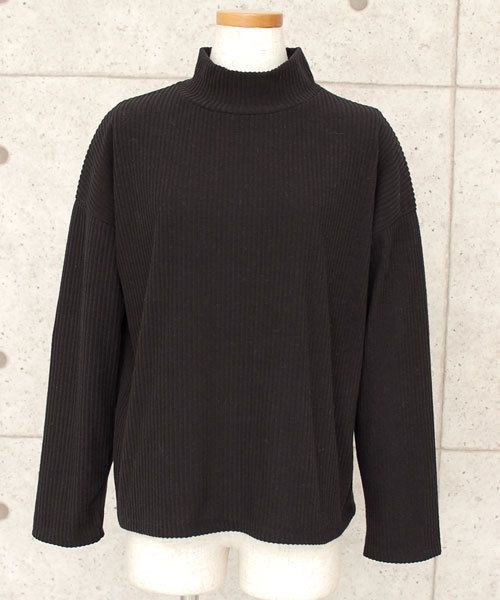 select MOCA（セレクトモカ）の「【カラバリ4色】テレコリブハイネックドロップショルダーボックスシルエット長袖トップス（ニット/セーター・レディース・ボルドー/ブラック/カーキ/グレー・FREE）」の2枚目の写真