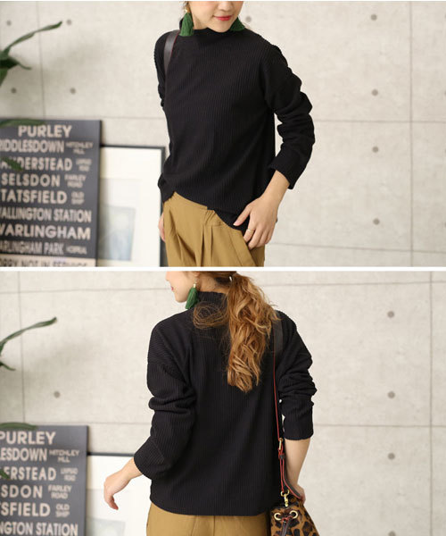 select MOCA（セレクトモカ）の「【カラバリ4色】テレコリブハイネックドロップショルダーボックスシルエット長袖トップス（ニット/セーター・レディース・ボルドー/ブラック/カーキ/グレー・FREE）」の18枚目の写真