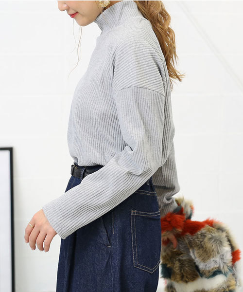 select MOCA（セレクトモカ）の「【カラバリ4色】テレコリブハイネックドロップショルダーボックスシルエット長袖トップス（ニット/セーター・レディース・ボルドー/ブラック/カーキ/グレー・FREE）」の11枚目の写真