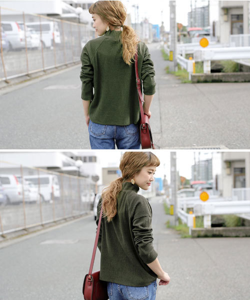 select MOCA（セレクトモカ）の「【カラバリ4色】テレコリブハイネックドロップショルダーボックスシルエット長袖トップス（ニット/セーター・レディース・ボルドー/ブラック/カーキ/グレー・FREE）」の13枚目の写真