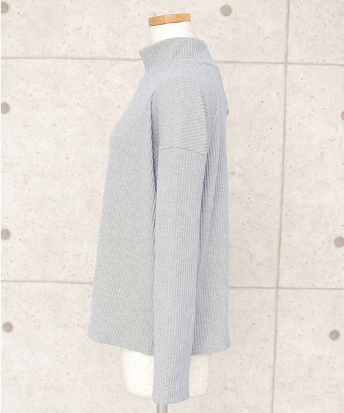 select MOCA（セレクトモカ）の「【カラバリ4色】テレコリブハイネックドロップショルダーボックスシルエット長袖トップス（ニット/セーター・レディース・ボルドー/ブラック/カーキ/グレー・FREE）」の9枚目の写真