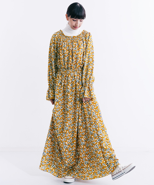 MERLOT（メルロー）の「小花柄ギャザーネックワンピース1241（ワンピース・レディース・ベージュ/キャメル/ブラック・FREE）」の19枚目の写真