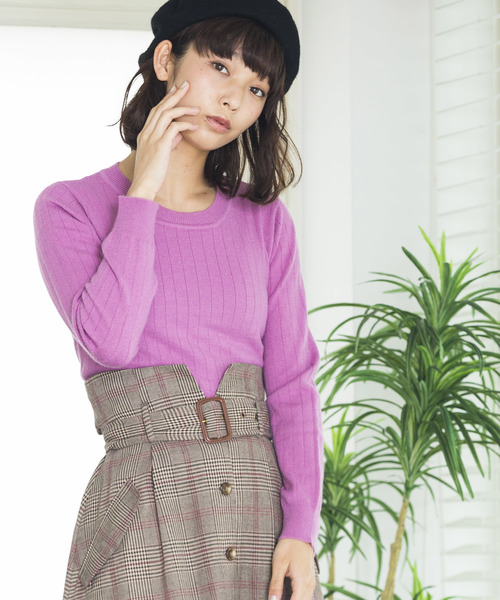 WEGO(ウィゴー)の「WEGO/ワイドリブUネックニット(ニット/セーター・レディース・ブラック/オフホワイト/ブラウン/パープル・FREE)」の1枚目の写真