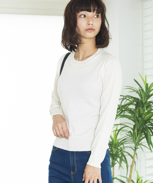 WEGO(ウィゴー)の「WEGO/ワイドリブUネックニット(ニット/セーター・レディース・ブラック/オフホワイト/ブラウン/パープル・FREE)」の2枚目の写真