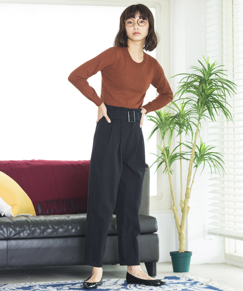 WEGO(ウィゴー)の「WEGO/ワイドリブUネックニット(ニット/セーター・レディース・ブラック/オフホワイト/ブラウン/パープル・FREE)」の18枚目の写真