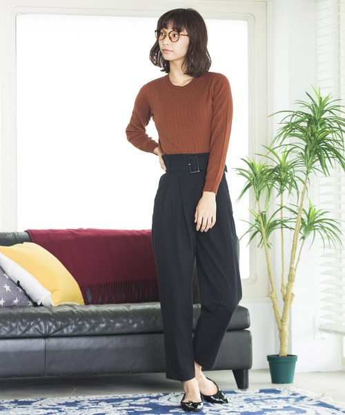 WEGO(ウィゴー)の「WEGO/ワイドリブUネックニット(ニット/セーター・レディース・ブラック/オフホワイト/ブラウン/パープル・FREE)」の15枚目の写真