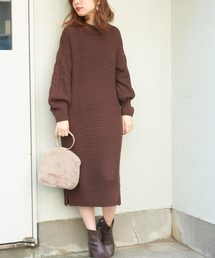 natural couture | ワッフル編み袖ケーブルニットワンピース(ワンピース)