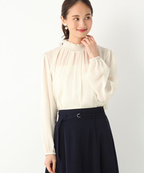 GLOBAL WORK(グローバルワーク)の「【DRESS】ミニフリルスタンドブラウス/813027(シャツ/ブラウス・レディース・ホワイト/ネイビー・MEDIUM/LARGE)」の1枚目の写真