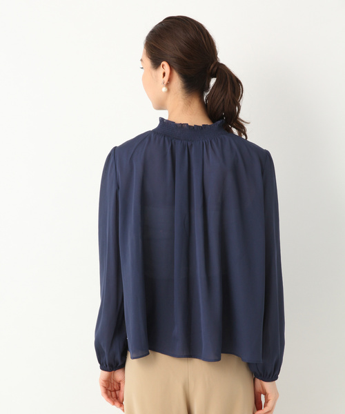 GLOBAL WORK(グローバルワーク)の「【DRESS】ミニフリルスタンドブラウス/813027(シャツ/ブラウス・レディース・ホワイト/ネイビー・MEDIUM/LARGE)」の6枚目の写真