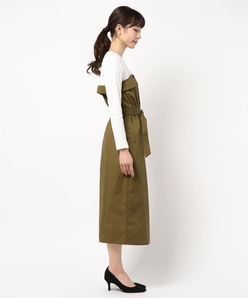 VIS（ビス）の「【ドラマ着用】ベルト付きIラインドッキングワンピース（ワンピース・レディース・カーキ/キャメル・FREE）」の4枚目の写真