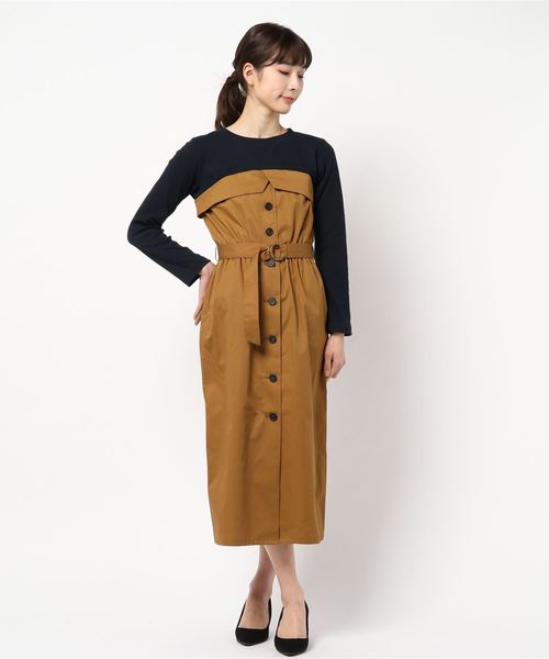 VIS（ビス）の「【ドラマ着用】ベルト付きIラインドッキングワンピース（ワンピース・レディース・カーキ/キャメル・FREE）」の5枚目の写真