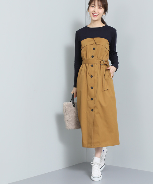 VIS（ビス）の「【ドラマ着用】ベルト付きIラインドッキングワンピース（ワンピース・レディース・カーキ/キャメル・FREE）」の8枚目の写真