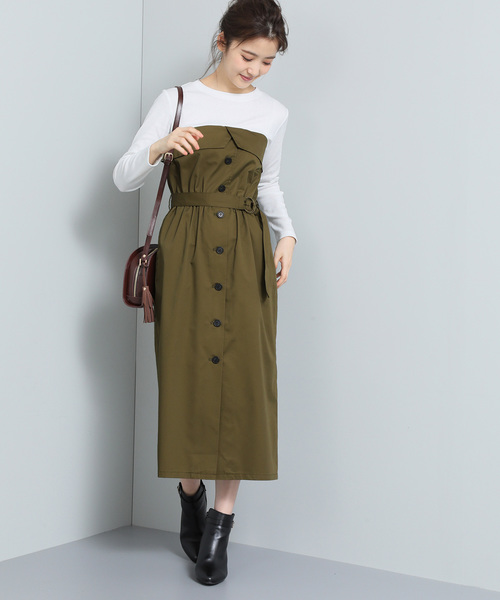 VIS（ビス）の「【ドラマ着用】ベルト付きIラインドッキングワンピース（ワンピース・レディース・カーキ/キャメル・FREE）」の6枚目の写真