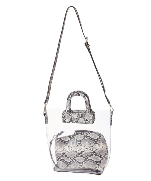 Edit Sheen（エディットシーン）の「パイソン柄ポーチ付きクリアバッグ（ハンドバッグ・レディース・ベージュ/グレー・FREE）」の9枚目の写真