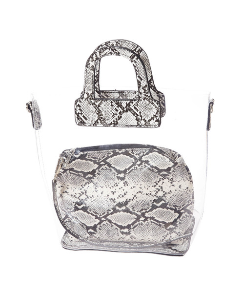 Edit Sheen（エディットシーン）の「パイソン柄ポーチ付きクリアバッグ（ハンドバッグ・レディース・ベージュ/グレー・FREE）」の6枚目の写真