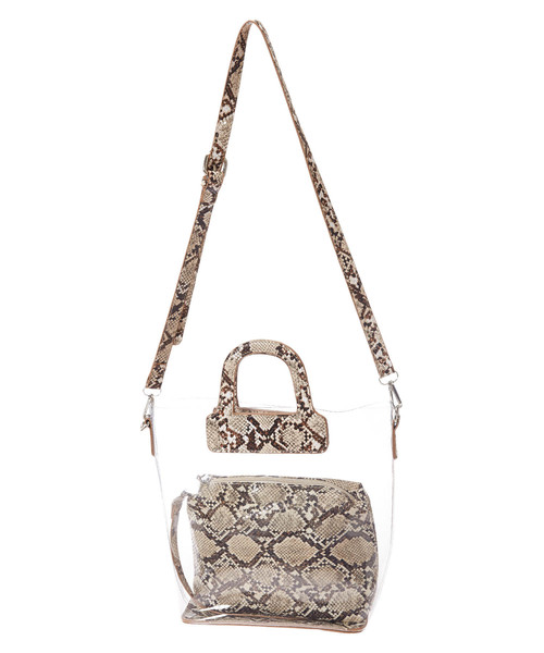 Edit Sheen（エディットシーン）の「パイソン柄ポーチ付きクリアバッグ（ハンドバッグ・レディース・ベージュ/グレー・FREE）」の13枚目の写真