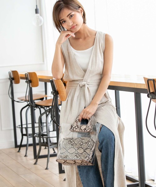 Edit Sheen（エディットシーン）の「パイソン柄ポーチ付きクリアバッグ（ハンドバッグ・レディース・ベージュ/グレー・FREE）」の14枚目の写真