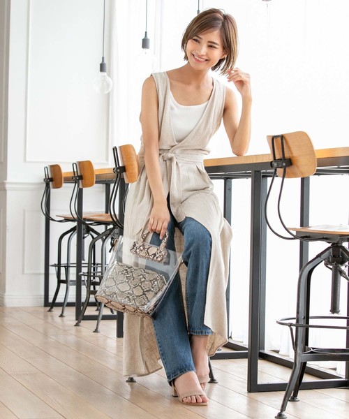 Edit Sheen（エディットシーン）の「パイソン柄ポーチ付きクリアバッグ（ハンドバッグ・レディース・ベージュ/グレー・FREE）」の12枚目の写真