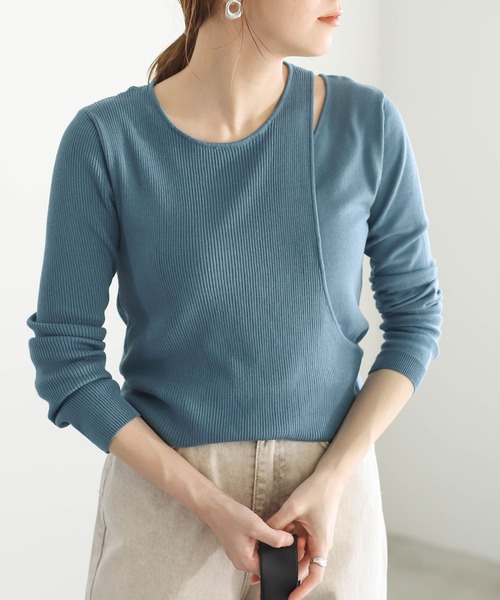 select MOCA(セレクトモカ)の「レイヤードデザインニット(ニット/セーター・レディース・ブラック/ベージュ/ブラウン/ブルーグリーン・FREE)」の4枚目の写真
