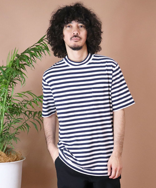 Healthknit(ヘルスニット)の「【 Healthknit / ヘルスニット 】 # ボーダーモックネック半袖Tシャツ 6406 SIP(Tシャツ/カットソー・メンズ・ダークネイビー/ブルー/ネイビー/グレー/カーキ・SMALL/MEDIUM/LARGE)」の3枚目の写真
