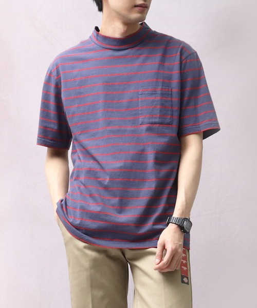 Healthknit(ヘルスニット)の「【 Healthknit / ヘルスニット 】 # ボーダーモックネック半袖Tシャツ 6406 SIP(Tシャツ/カットソー・メンズ・ダークネイビー/ブルー/ネイビー/グレー/カーキ・SMALL/MEDIUM/LARGE)」の4枚目の写真