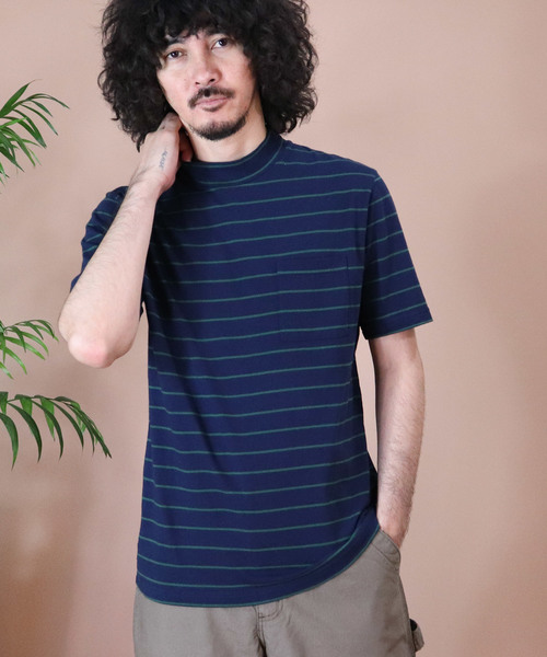 Healthknit(ヘルスニット)の「【 Healthknit / ヘルスニット 】 # ボーダーモックネック半袖Tシャツ 6406 SIP(Tシャツ/カットソー・メンズ・ダークネイビー/ブルー/ネイビー/グレー/カーキ・SMALL/MEDIUM/LARGE)」の6枚目の写真