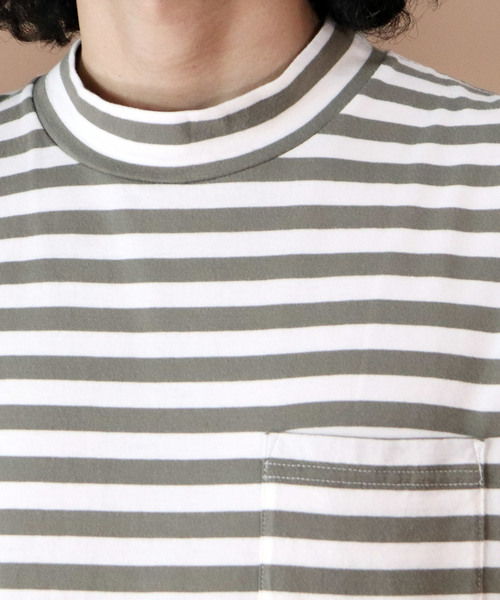 Healthknit(ヘルスニット)の「【 Healthknit / ヘルスニット 】 # ボーダーモックネック半袖Tシャツ 6406 SIP(Tシャツ/カットソー・メンズ・ダークネイビー/ブルー/ネイビー/グレー/カーキ・SMALL/MEDIUM/LARGE)」の9枚目の写真