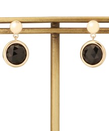 カラーストーン（オニキス）ダブルローズカット　スタッドピアス