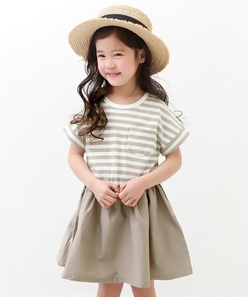 devirock（デビロック）の「半袖ドッキングワンピース（ワンピース・キッズ・オレンジ系その他/グリーン系その他/ピンク系その他/イエロー系その他/ライトブラウン/ワイン/スミクロ/パープル系その他/カーキ/ブラック/ライトベージュ/ベージュ/ブラウン/ラベンダー/グレー系その他/ピンク系その他2/サックスブルー/ブルーグレー/グレー系その他2・130cm/160cm/110cm/80ｃｍ/120cm/150cm/140cm/90cm/100cm）」の5枚目の写真