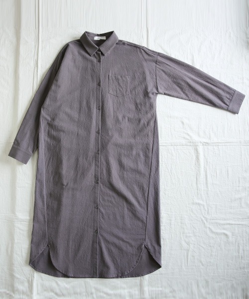 スキッパー&ベーシック長袖ロングシャツワンピース