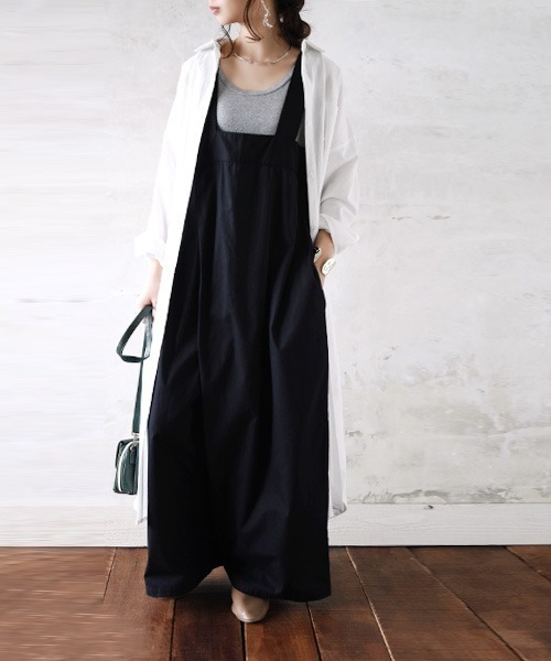 スキッパー&ベーシック長袖ロングシャツワンピース