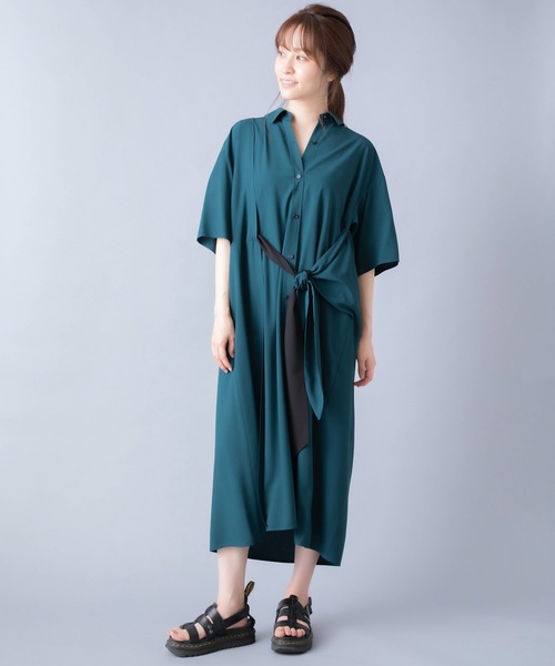 La SRIC(ラスリック)の「La SRIC/2WAYバイカラーリボンワンピース(ワンピース・レディース・ブラウン/グリーン・38)」の3枚目の写真