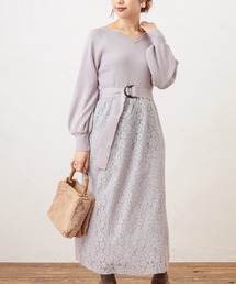 natural couture | ニット×レース2WAYドッキングワンピース(ワンピース)