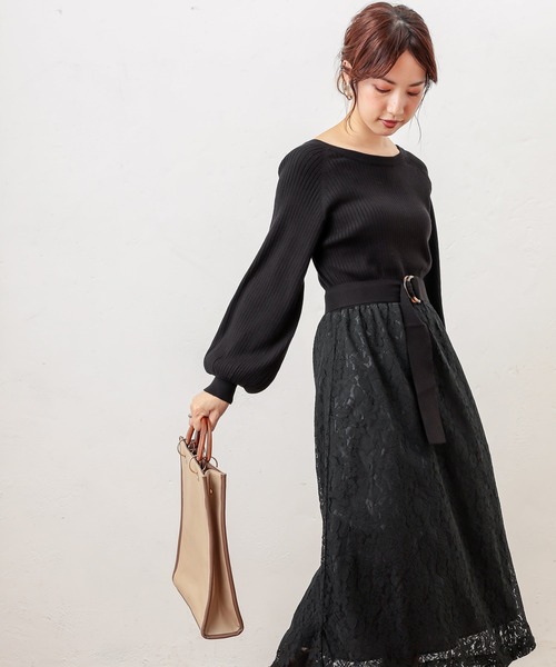 natural couture（ナチュラルクチュール）の「ニット×レース2WAYドッキングワンピース（ワンピース・レディース・ブラック/パープル/ラベンダー/オレンジ/ピンクベージュ・FREE）」の21枚目の写真