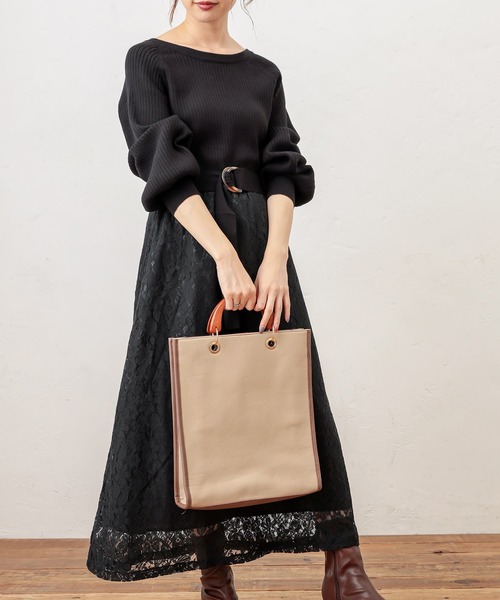 natural couture（ナチュラルクチュール）の「ニット×レース2WAYドッキングワンピース（ワンピース・レディース・ブラック/パープル/ラベンダー/オレンジ/ピンクベージュ・FREE）」の18枚目の写真