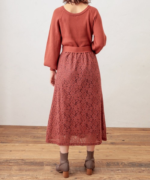 natural couture（ナチュラルクチュール）の「ニット×レース2WAYドッキングワンピース（ワンピース・レディース・ブラック/パープル/ラベンダー/オレンジ/ピンクベージュ・FREE）」の16枚目の写真