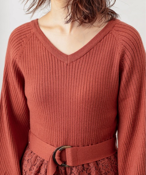 natural couture（ナチュラルクチュール）の「ニット×レース2WAYドッキングワンピース（ワンピース・レディース・ブラック/パープル/ラベンダー/オレンジ/ピンクベージュ・FREE）」の10枚目の写真