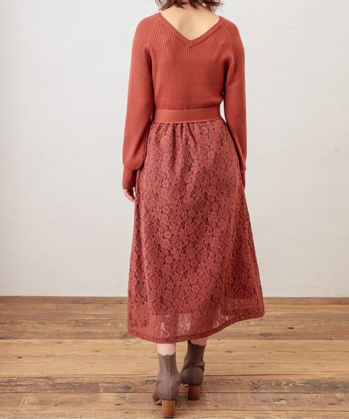 natural couture（ナチュラルクチュール）の「ニット×レース2WAYドッキングワンピース（ワンピース・レディース・ブラック/パープル/ラベンダー/オレンジ/ピンクベージュ・FREE）」の14枚目の写真