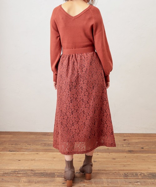 natural couture（ナチュラルクチュール）の「ニット×レース2WAYドッキングワンピース（ワンピース・レディース・ブラック/パープル/ラベンダー/オレンジ/ピンクベージュ・FREE）」の17枚目の写真