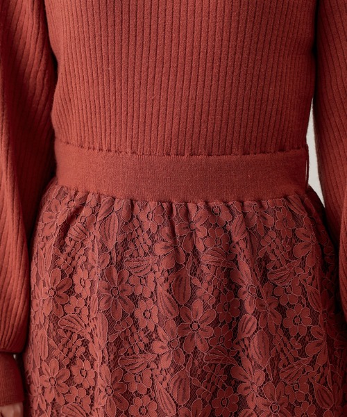 natural couture（ナチュラルクチュール）の「ニット×レース2WAYドッキングワンピース（ワンピース・レディース・ブラック/パープル/ラベンダー/オレンジ/ピンクベージュ・FREE）」の11枚目の写真