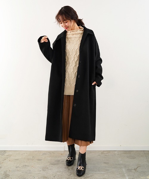 Futier land(フューティアランド)の「フェイクウールステンカラーコート(ステンカラーコート・レディース・ブラック/パープル/ブルー/アイボリー/モカ・FREE)」の13枚目の写真