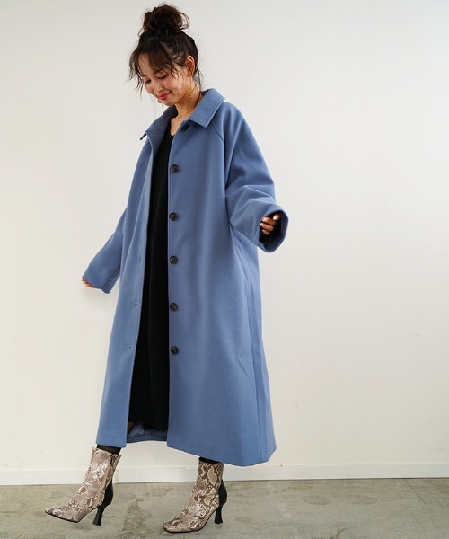 Futier land(フューティアランド)の「フェイクウールステンカラーコート(ステンカラーコート・レディース・ブラック/パープル/ブルー/アイボリー/モカ・FREE)」の19枚目の写真