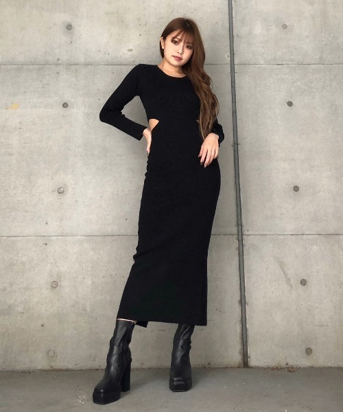 ENVYM(アンビー)の「レイヤードカッテイングKNIT OP(ワンピース・レディース・カーキ/ブラック・FREE)」の15枚目の写真