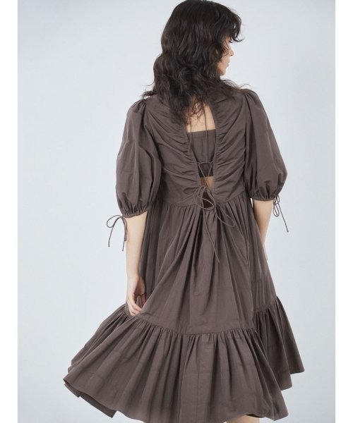 コットンパフワンピース 　モカ コットンパフワンピース モカ