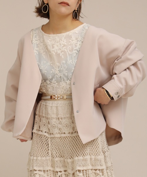 ap retro(アプレトロ)の「ノーカラーオーバージャケット【ZOZOTOWN限定商品】(ノーカラージャケット・レディース・オフホワイト/ベージュ/ブラック・FREE)」の11枚目の写真