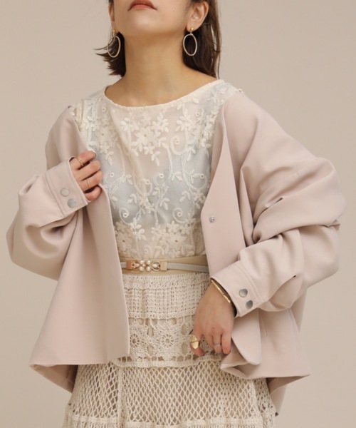 ap retro(アプレトロ)の「ノーカラーオーバージャケット【ZOZOTOWN限定商品】(ノーカラージャケット・レディース・オフホワイト/ベージュ/ブラック・FREE)」の4枚目の写真