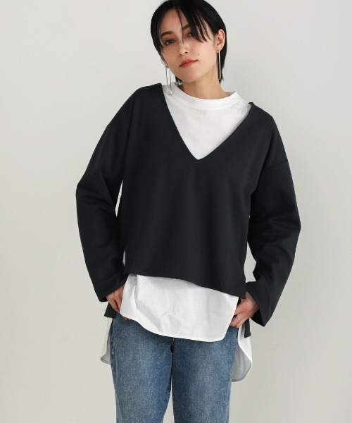 Bou Jeloud(ブージュルード)の「インナー付◆深VネックTOPS(Tシャツ/カットソー・レディース・チャコールグレー/ベージュ・FREE)」の18枚目の写真