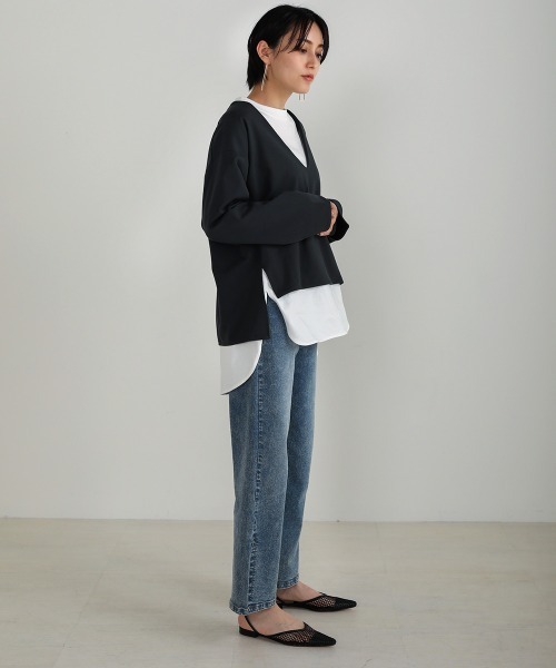 Bou Jeloud(ブージュルード)の「インナー付◆深VネックTOPS(Tシャツ/カットソー・レディース・チャコールグレー/ベージュ・FREE)」の21枚目の写真